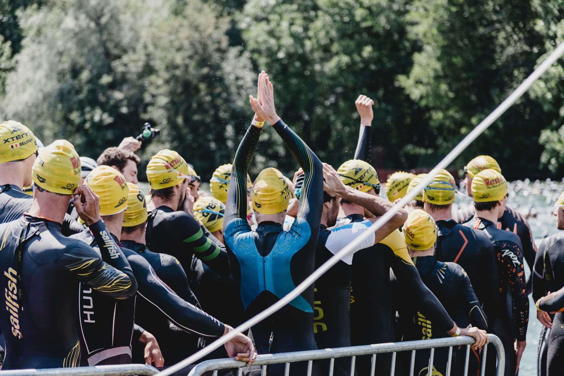 Triathletes at swim start